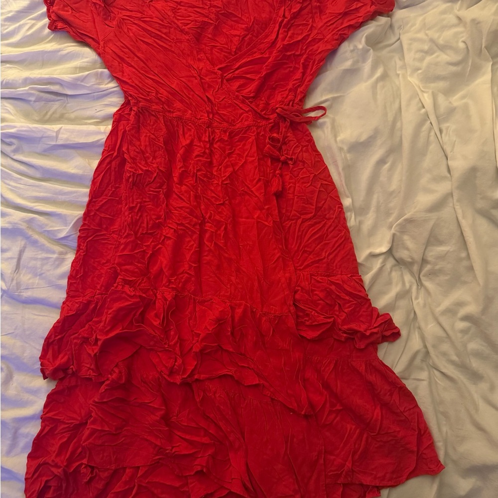Knox Rose Red Asymmetrical Ruffled Sundress